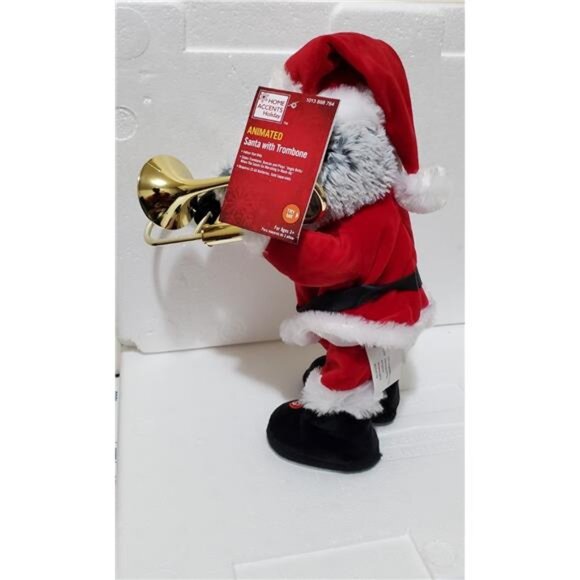 Animated  Musical African American Santa  With Trombone Christmas Decor Plush - Picture 5 of 9